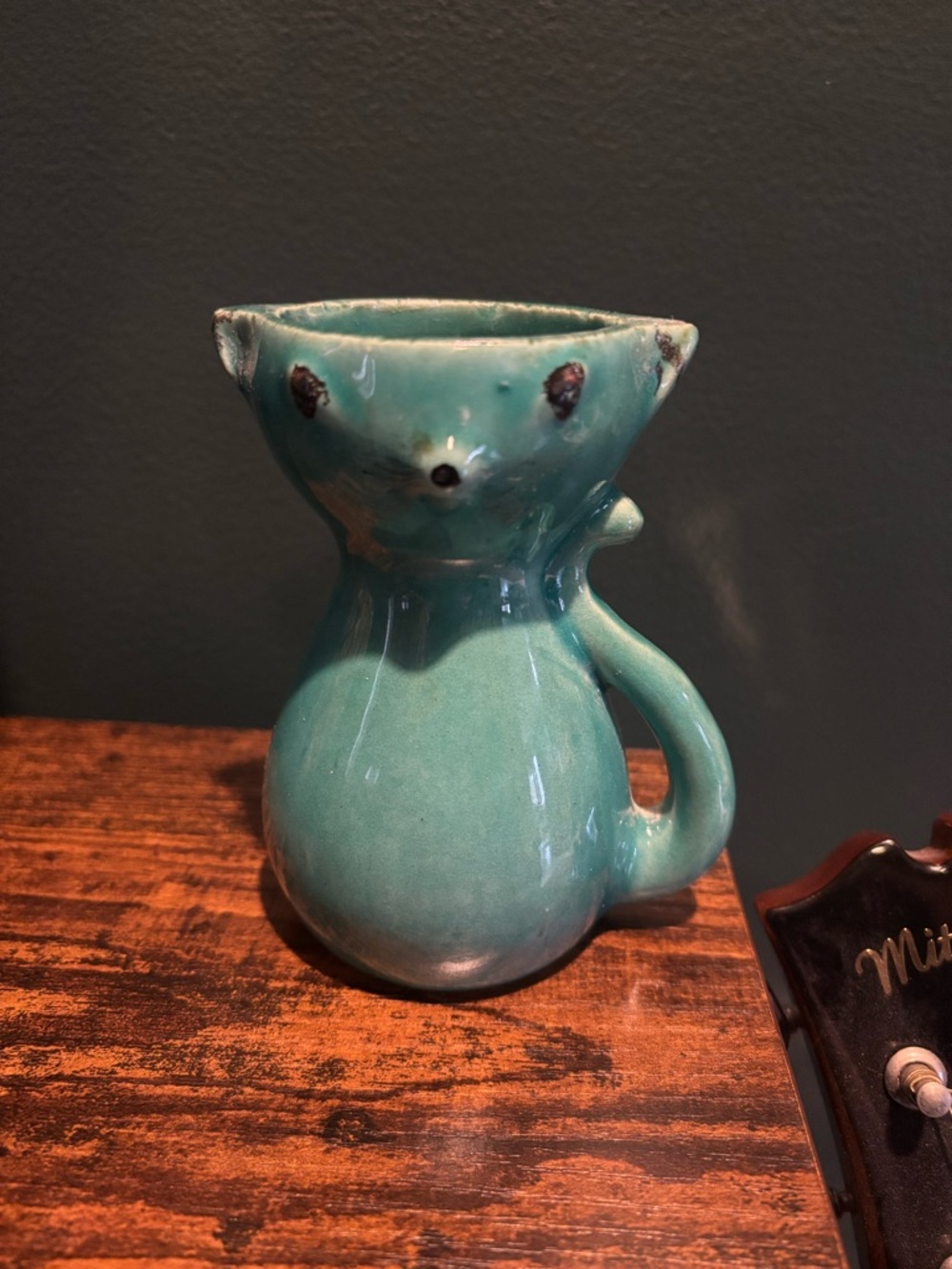 Vintage Italian Turquoise Cat-Shaped Cup/Egg Cup - Turquoise